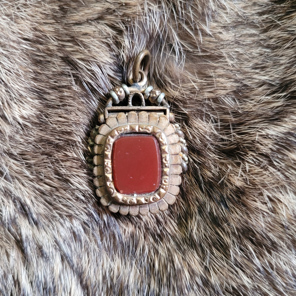 Gold-Tone Necklace Pendant with Deep Red Center Stone